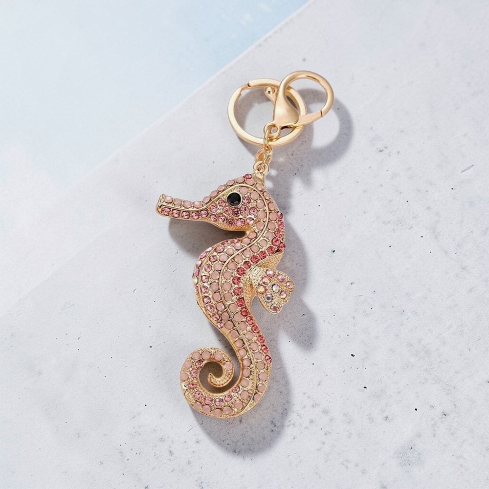 NEW*Keychain/Purse Charm-SEAHORSE. Pink, gold Lobster Clasp*NWT